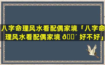 八字命理风水看配偶家境「八字命理风水看配偶家境 🌴 好不好」